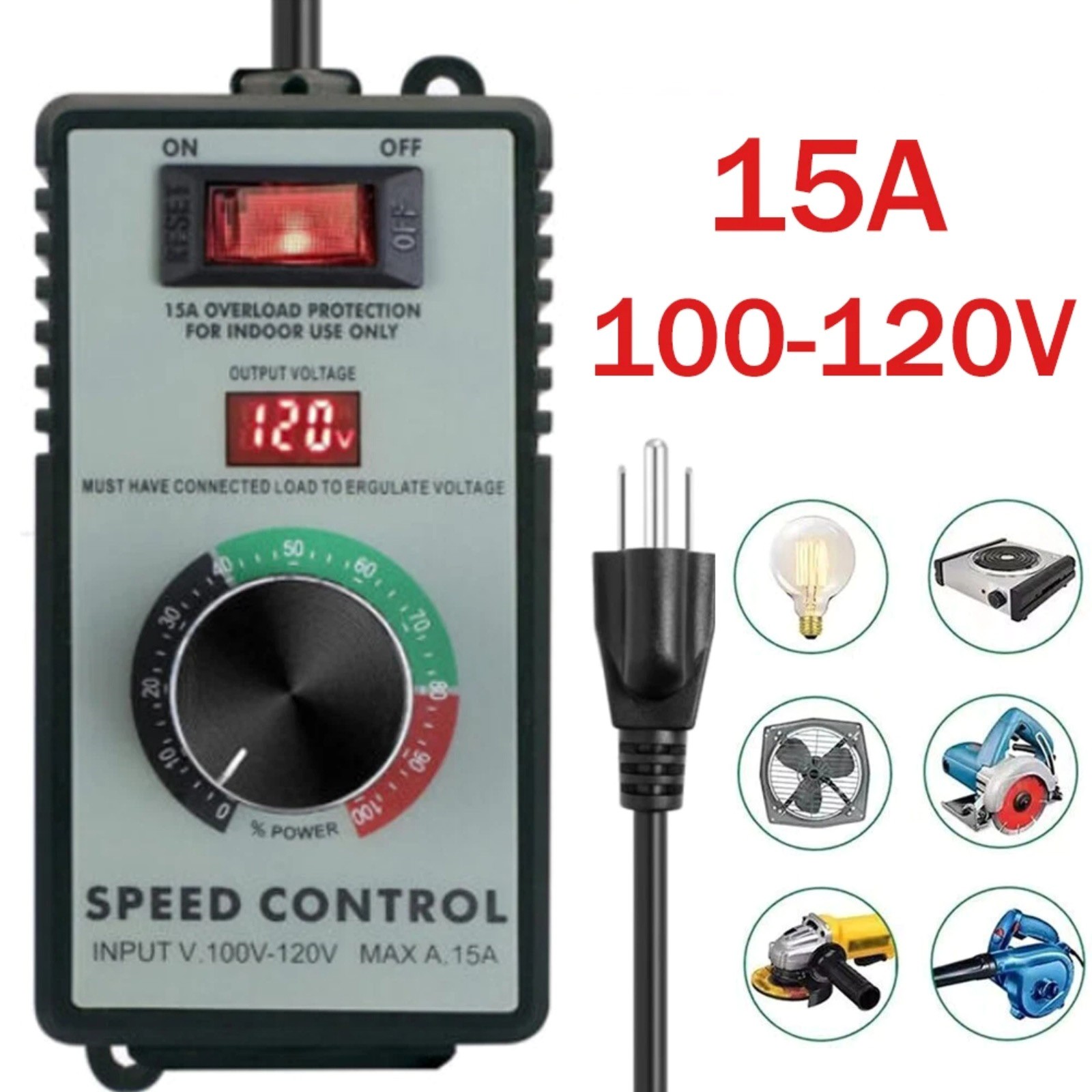 Professional 120V AC Motor Speed Controller with LED Display for Power Tools Use