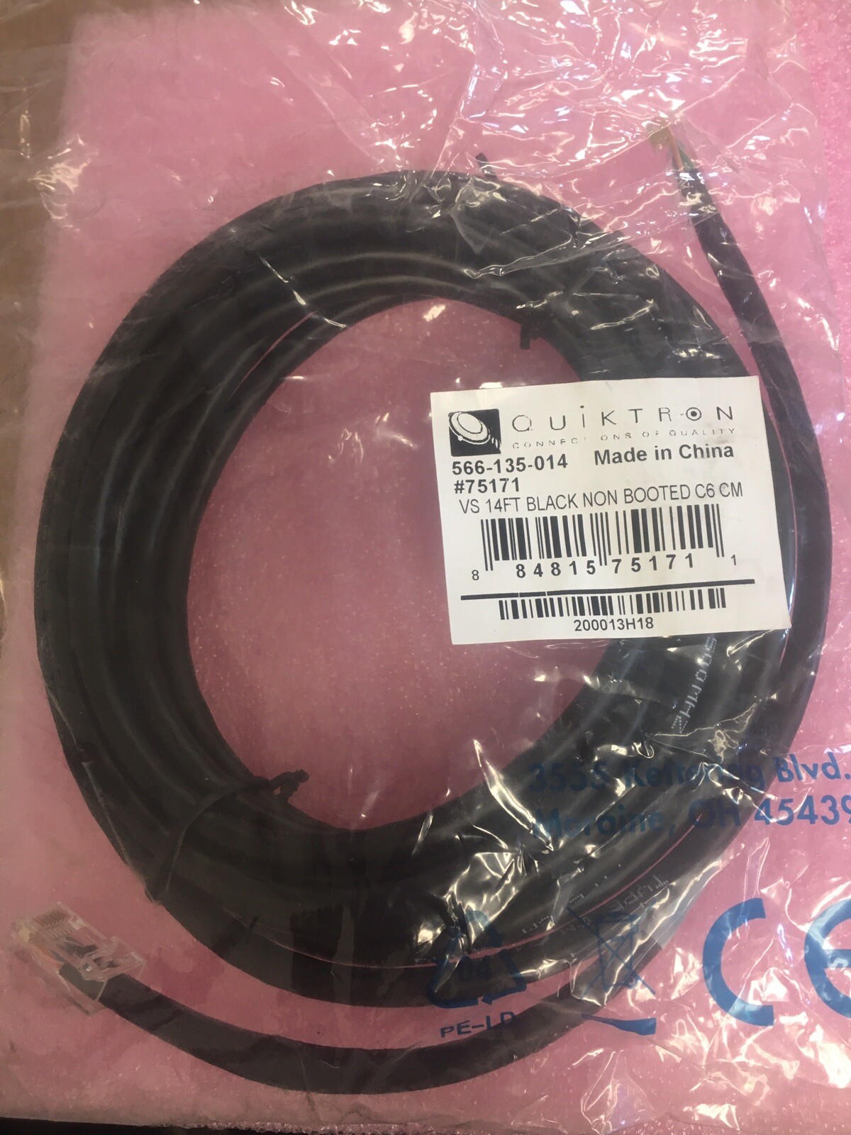14ft Quiktron 566-135-014 CAT6  Value Non-Booted Patch 24 AWG 14' 75171 C6 CMA