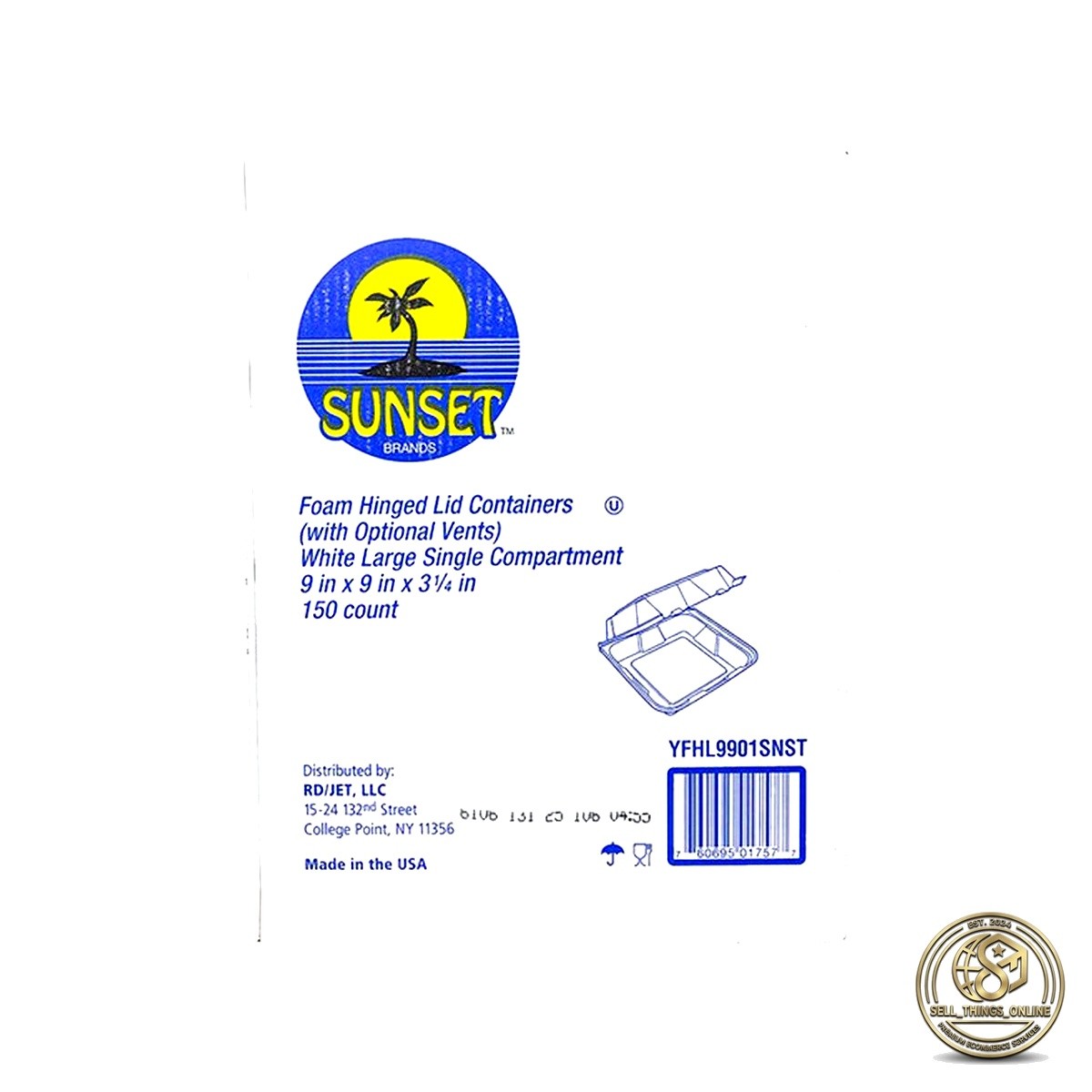 Sunset Foam Hinged Container 9x9in 150ct Clamshell Takeout