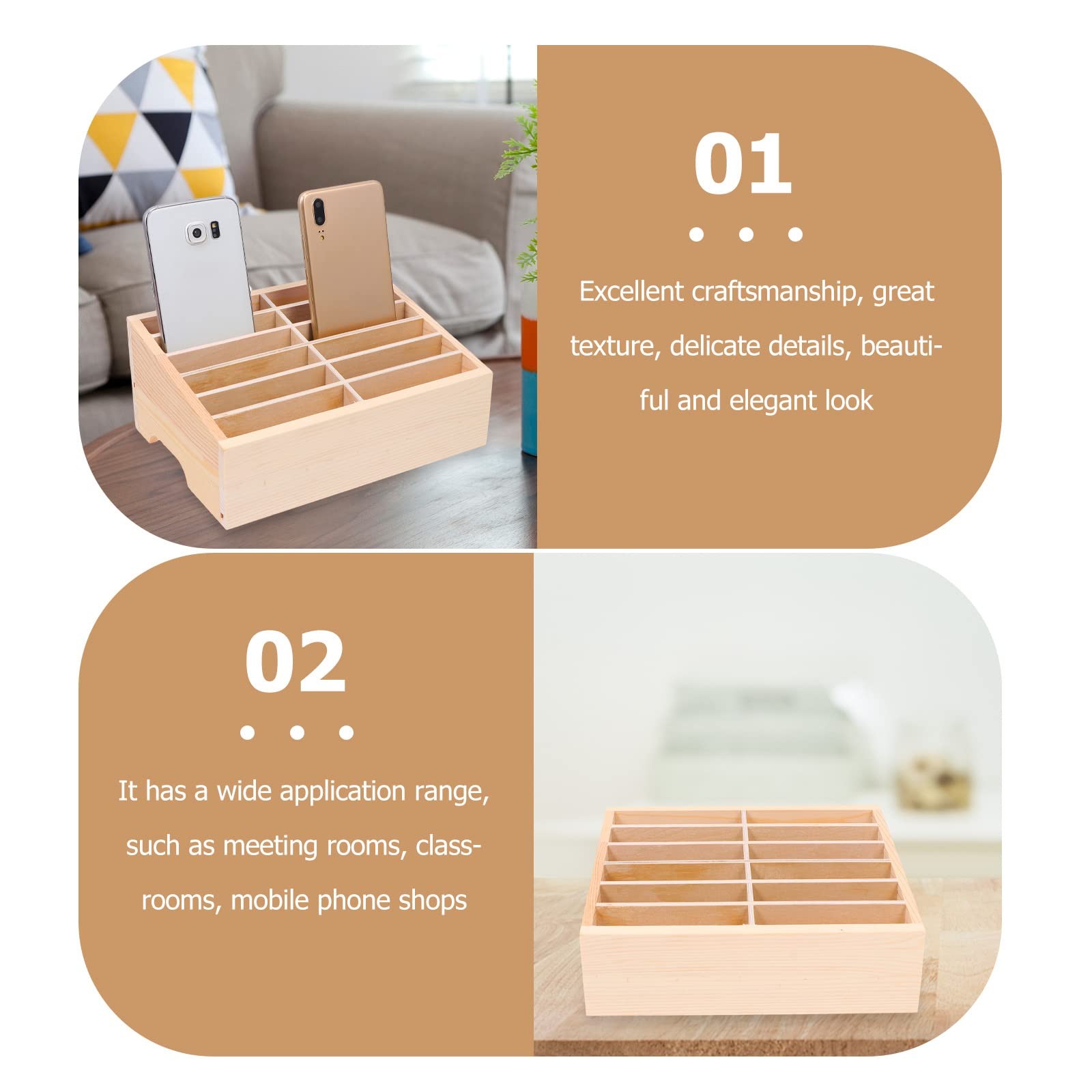 Cell Storage Box Cell Storage Box 12- Grid Wooden Mobile Desktop Organizer fo...