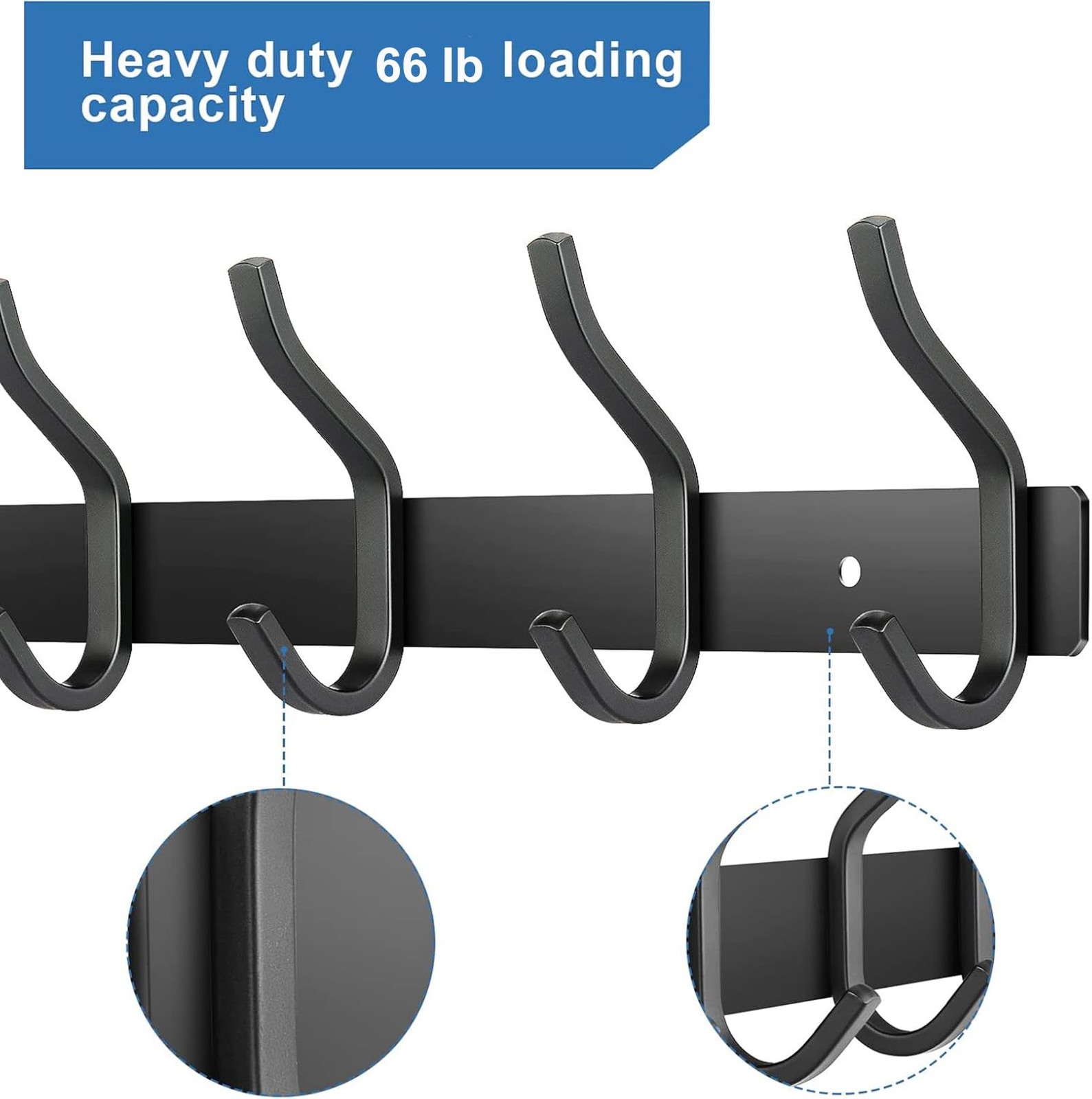 12 Inch Coat Rack Wall Mount with 4 Hooks, Black Wall Hook Rack