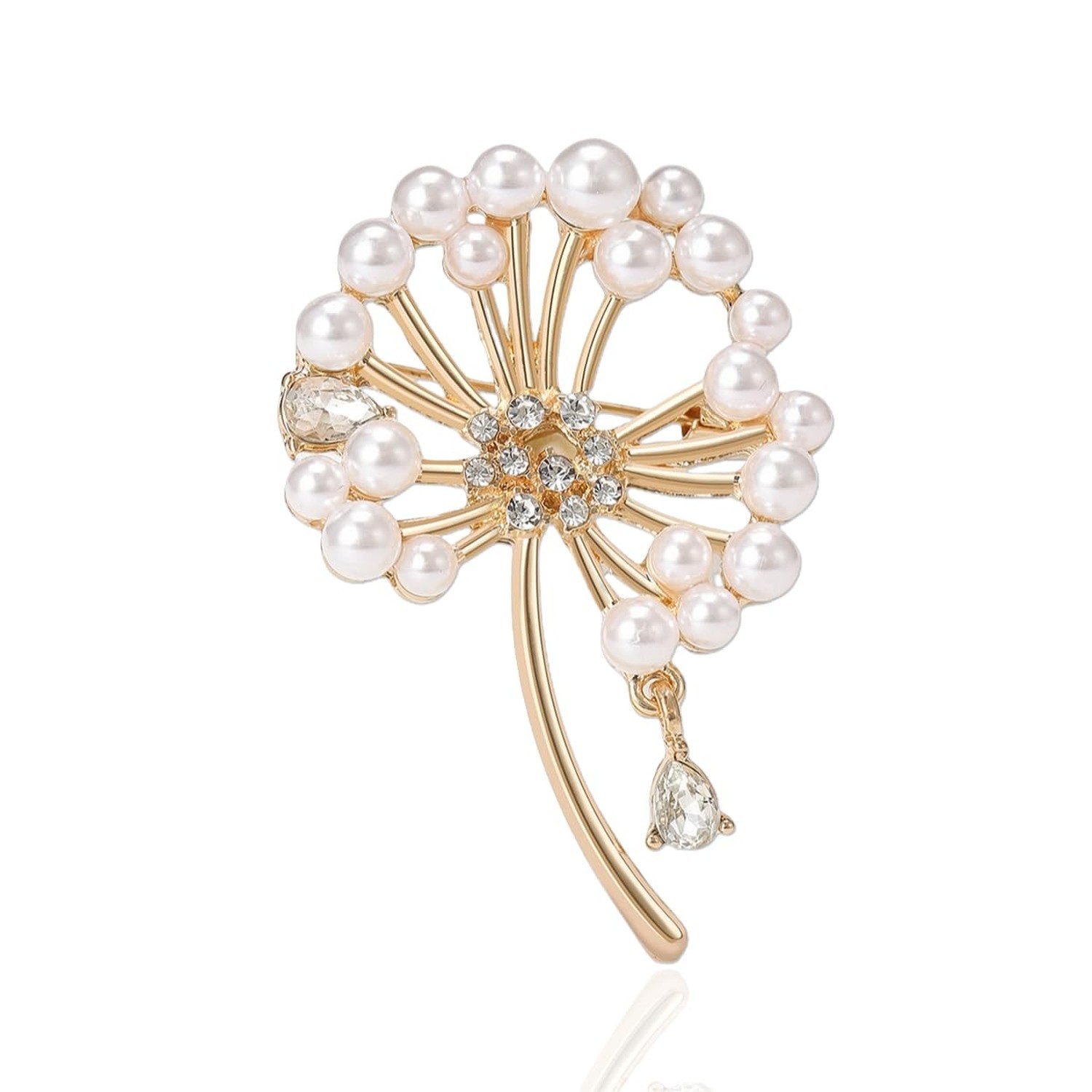 Pearl Dandelion Brooch Pins for Women Nature Style Plant Flower Pin Simple Te...