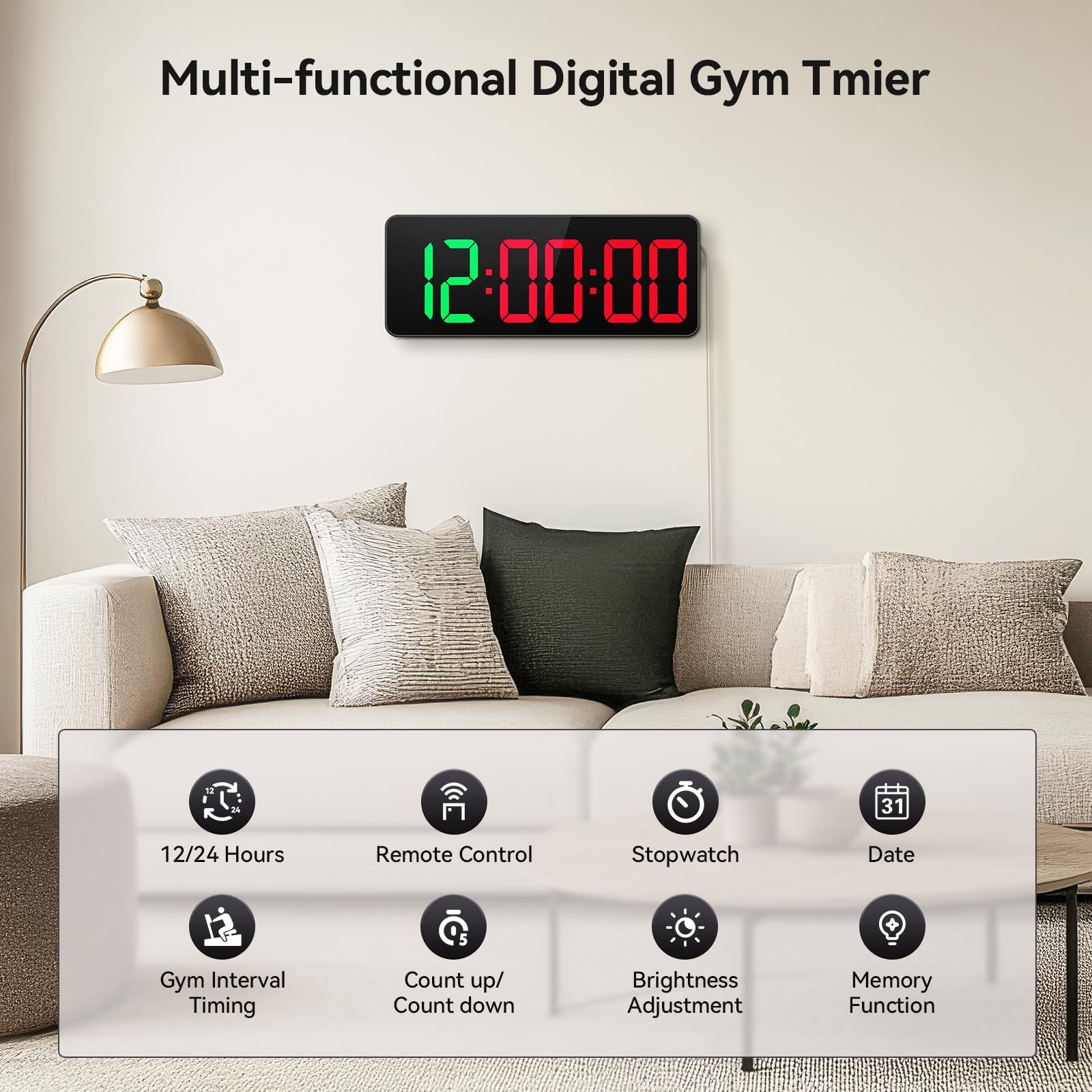 12" LED Gym Timer, Multi-Mode Interval Clock With Remote, Kitchen Timer For Home