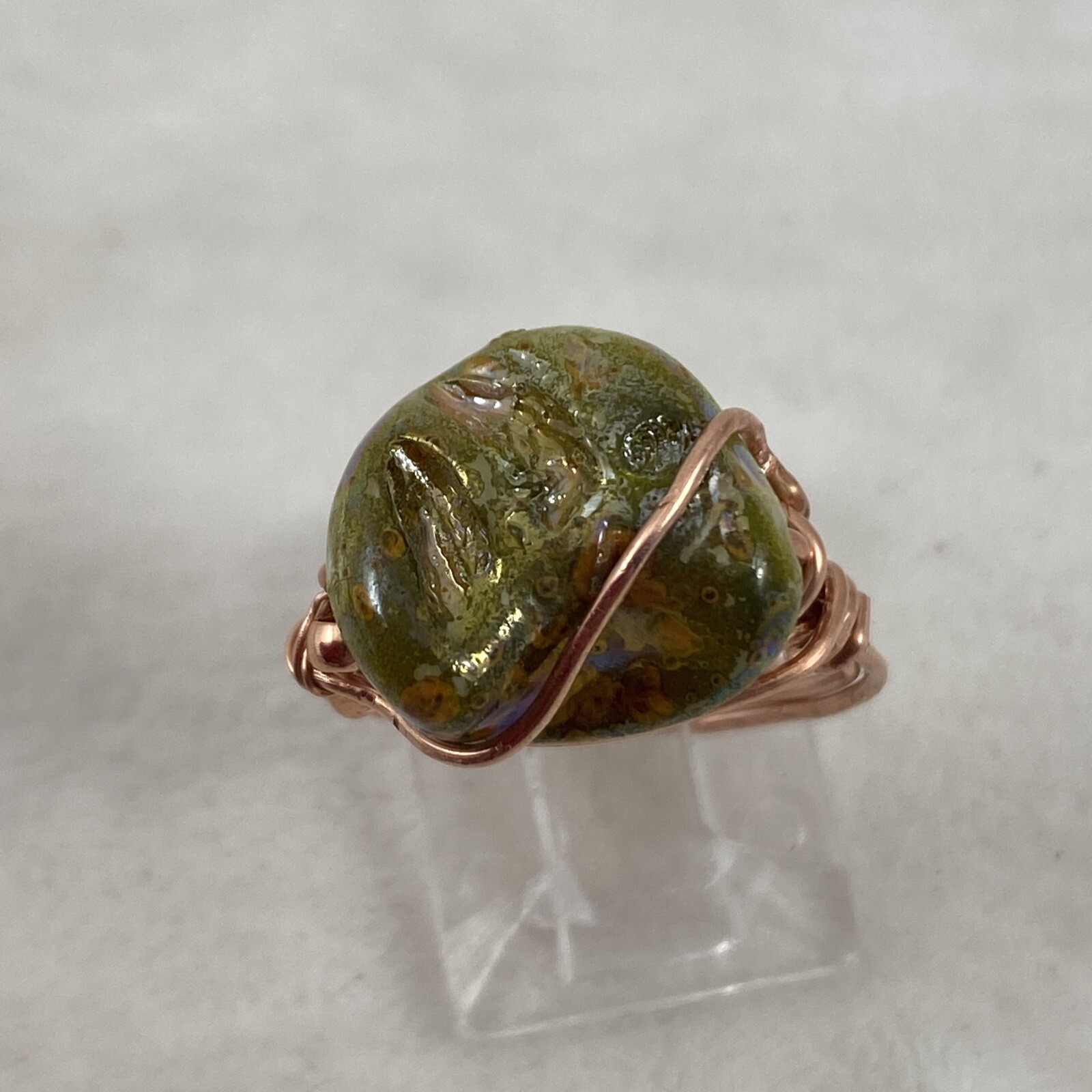 Handmade ~ Copper Wire Wrap Picasso Mother of Pearl Pearl Ring Size 7 #311