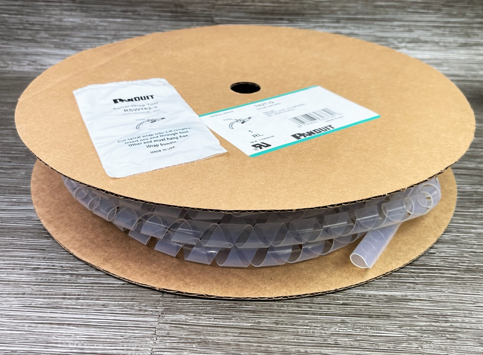Panduit T62T-Q Spiral Wrap, UV TFE, 0.62" x 25', Natural Clear Roll
