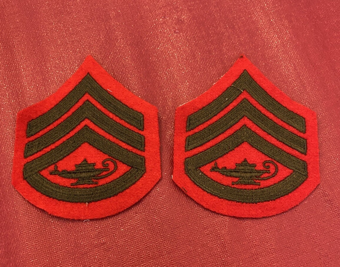 Set Of 2 US Marine Corps JROTC Staff Sergeant  Rank Uniform Patches NEW
