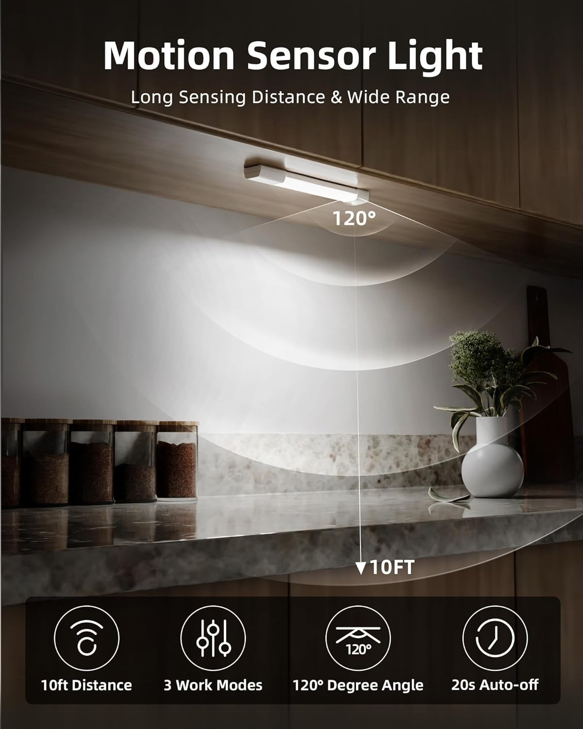 3 Pack 7” Motion Sensor Light Indoor, Wireless Under Cabinet Lighting, 30