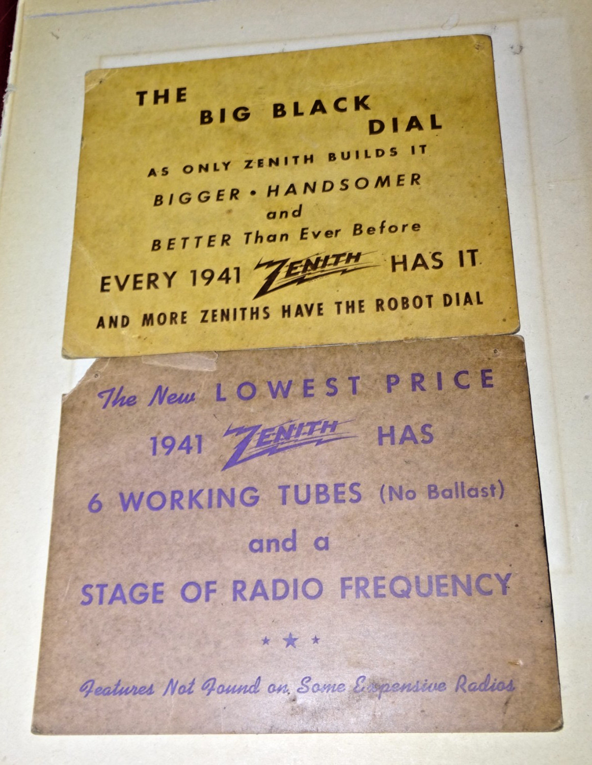 Zenith 1941 Advertising Post Cards, Large, Mailed