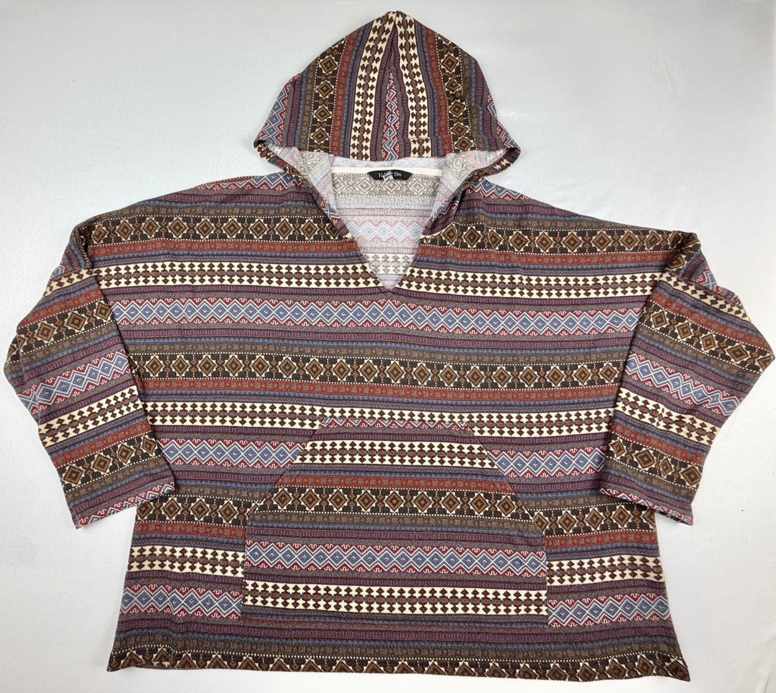 Yak & Yeti Baja Hoodie Mens L Tribal Aztec Pullover Hooded Festival Hippie Boho