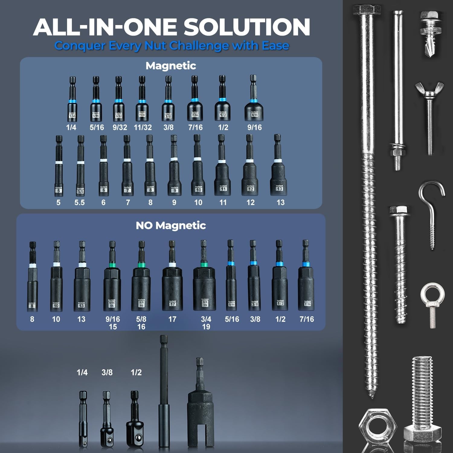 Impact Magnetic Socket Wrench Set, 34-Piece Impact Screwdriver Bit Set