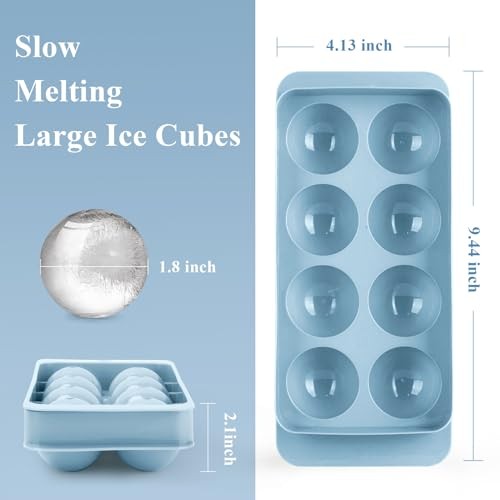 Round Ice Cube Mold,8 PCS x 1.8 in Whiskey Ice Cubes,Circle Ice Cube Tray with