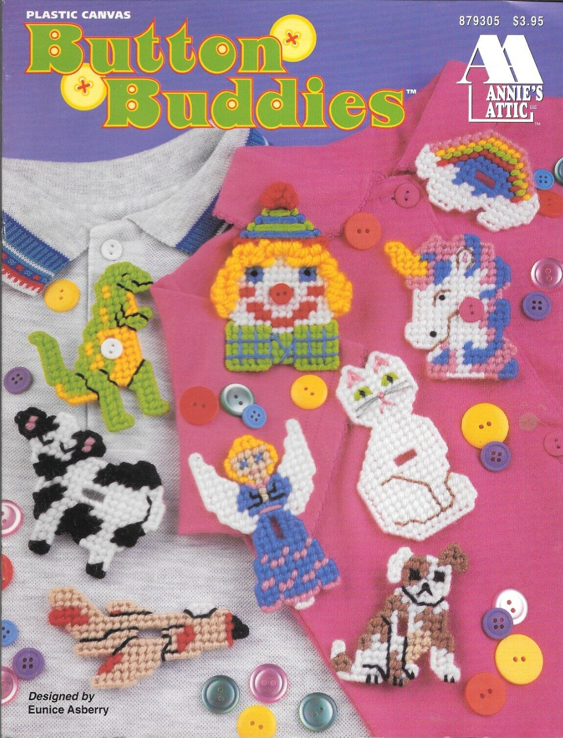 Button Buddies Plastic Canvas Pattern Dino Unicorn Cow Cat Angel