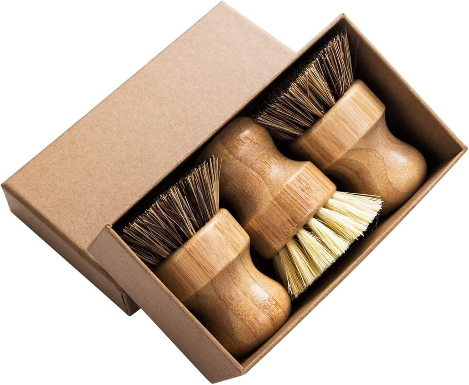 Palm Pot Brush- Bamboo round 3 Packs Mini Dish Brush Natural Scrub Brush Durable