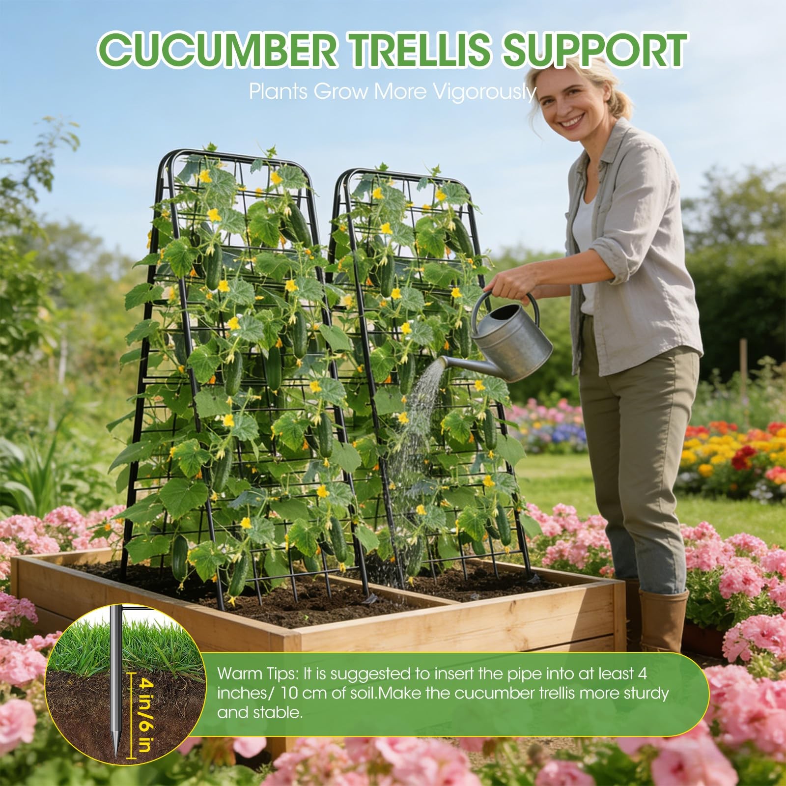 Heavy Duty Cucumber Trellis，50"x17" Adjustable A-Frame Trellis for black