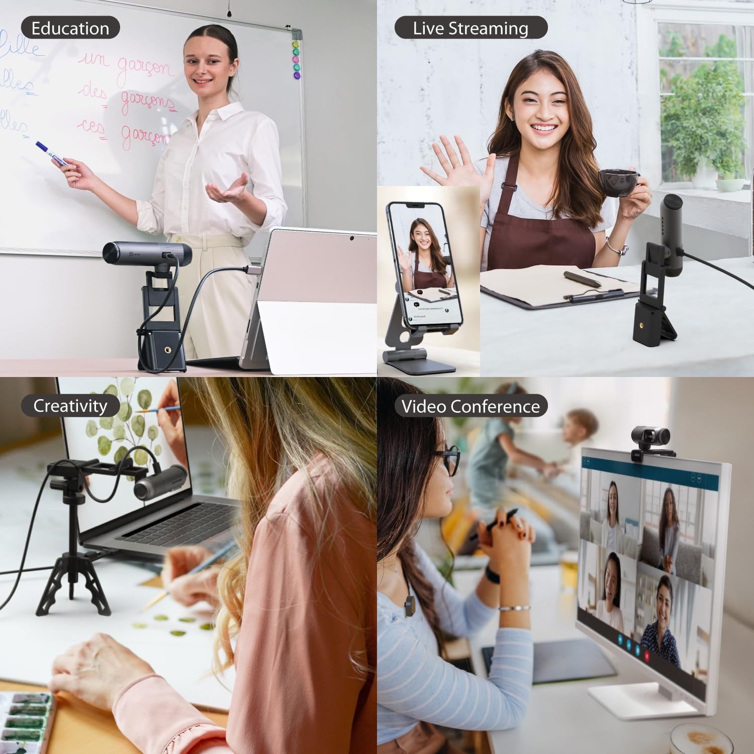 2K@60FPS AI Webcam with AI Framing, Auto-Focus,