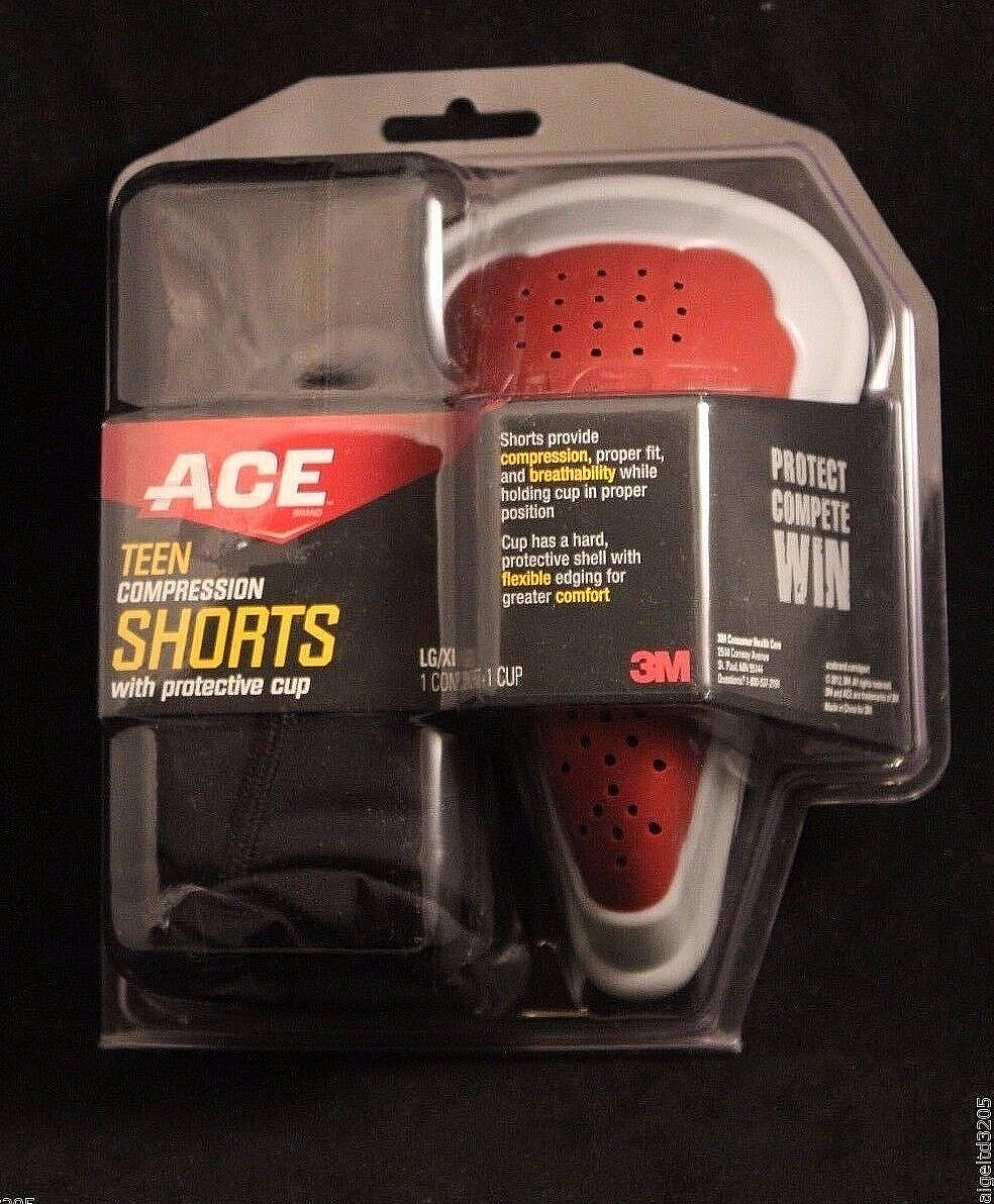 ACE TEEN Sports Compression Shorts with Protective Cup  LG/XL - Black 908007