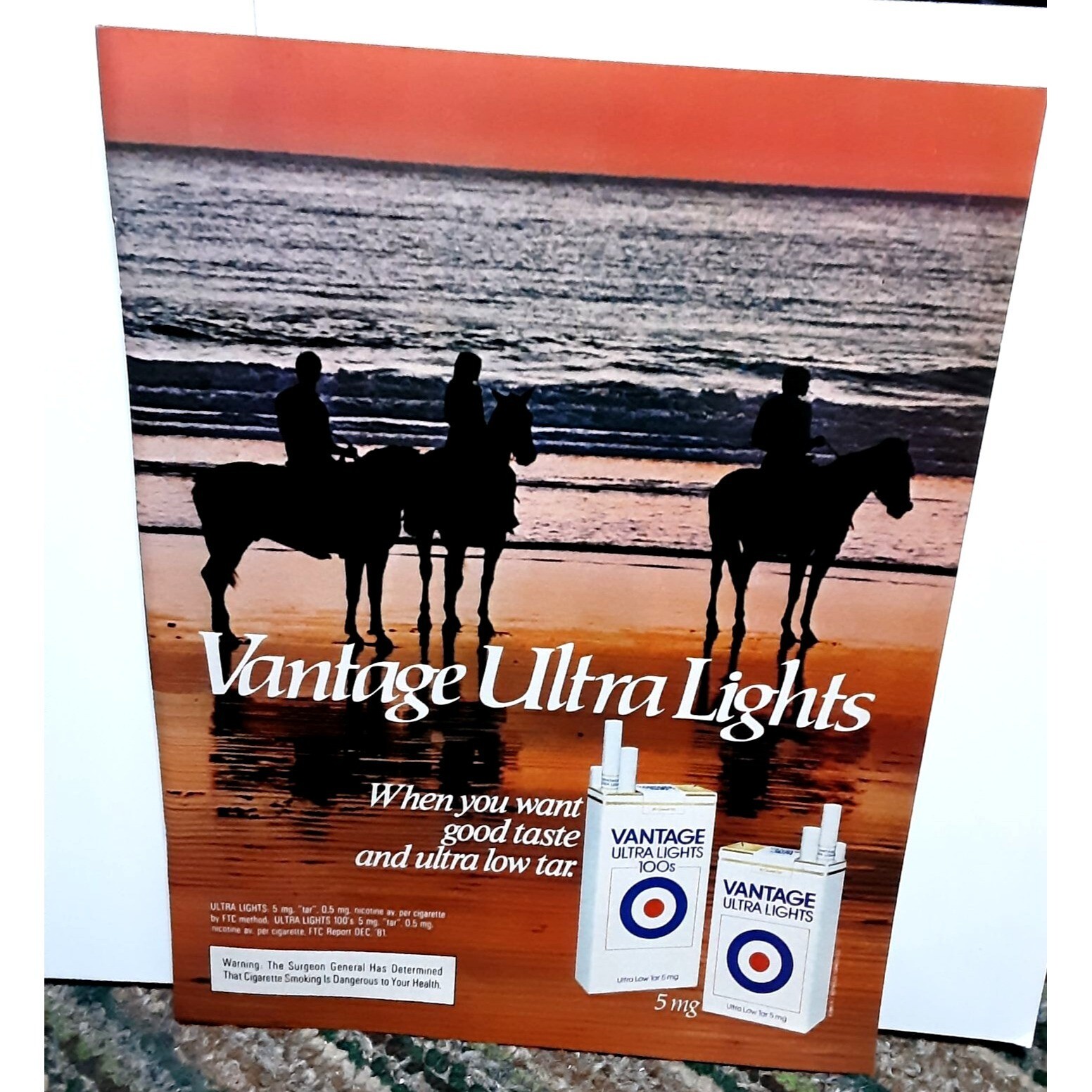 1982 Vantage Ultra Lights Cigarettes Horses Vintage Print Ad Original 80s