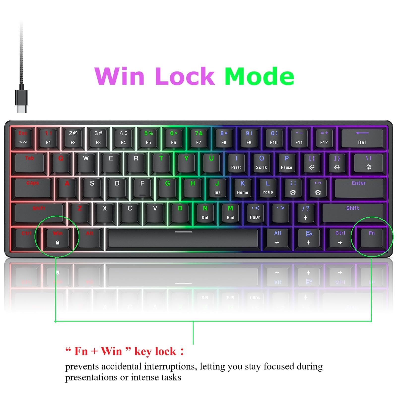 TECURS 60% Compact Mechanical Keyboard for Mac/Windows/PC, Ideal Black