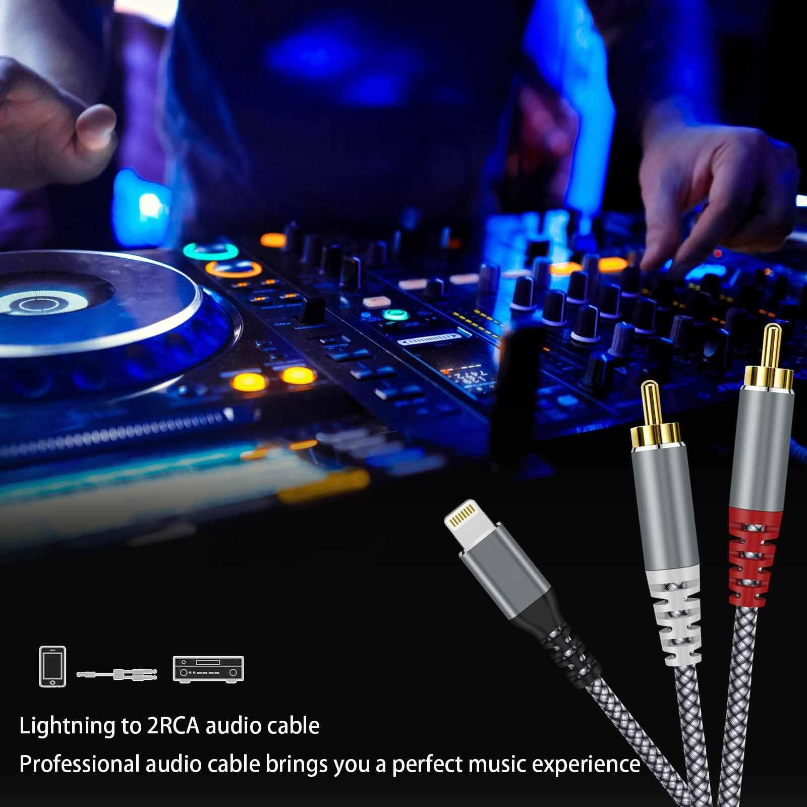 [MFi Certified] Compatible with Lightning to RCA Cable Audio 4FT, Grey