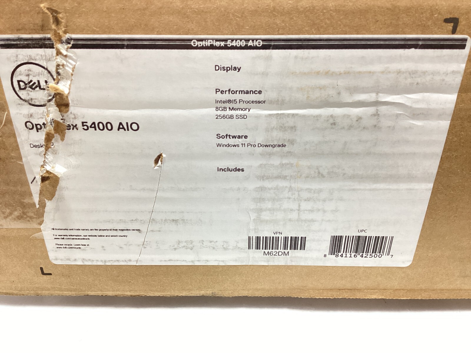 Dell OptiPlex 5400 AiO 23.8" FHD i5-12500 8GB 256GB SSD WiFi 6E W10P - (M62DM)