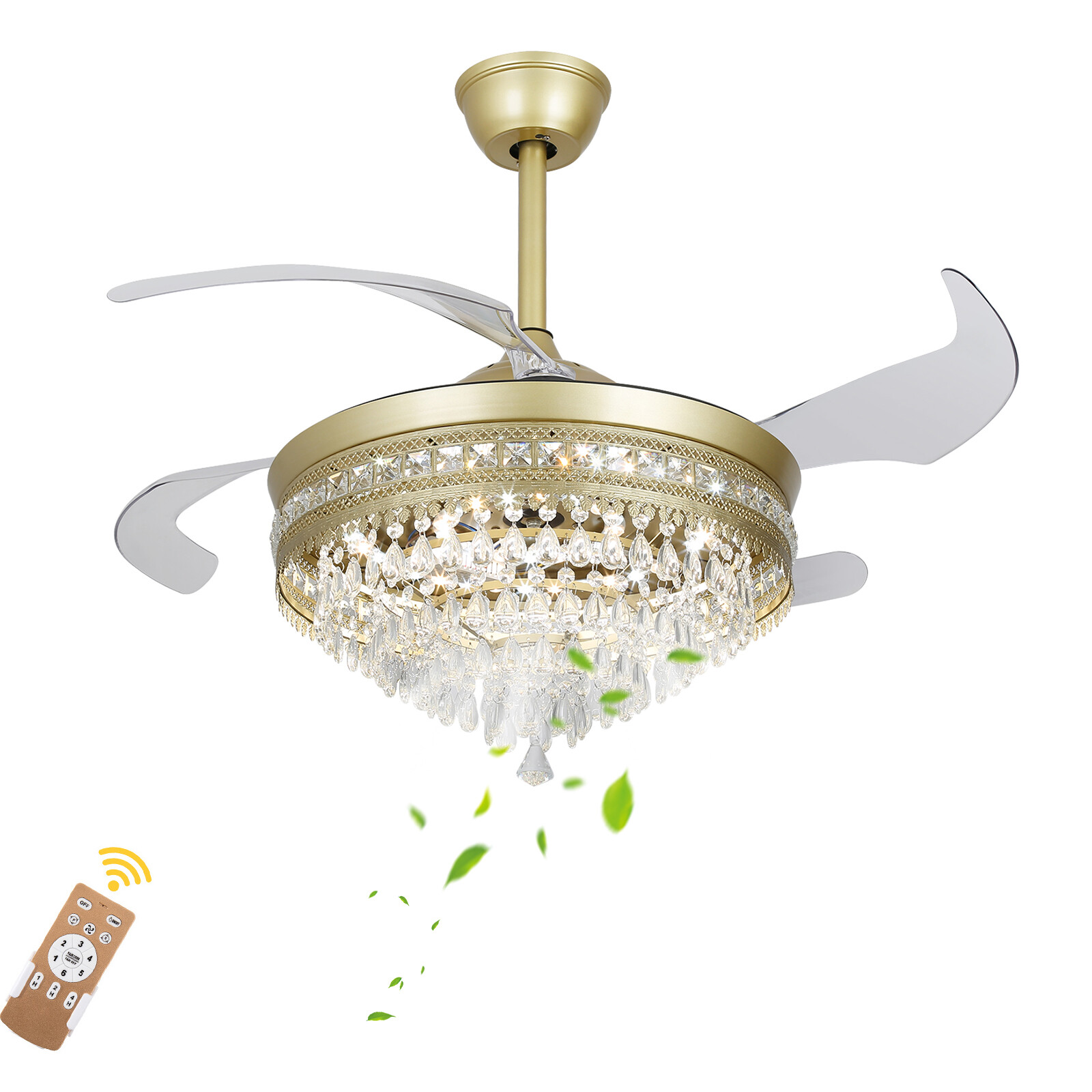 Modern Crystal Ceiling Fan Light with Remote Control and LED IlluminationUS