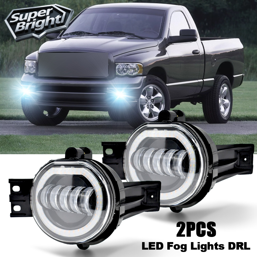 Pair LED Fog Lights DRL For 2002-2008 Dodge Ram 1500 2003-2009 Ram 2500 3500