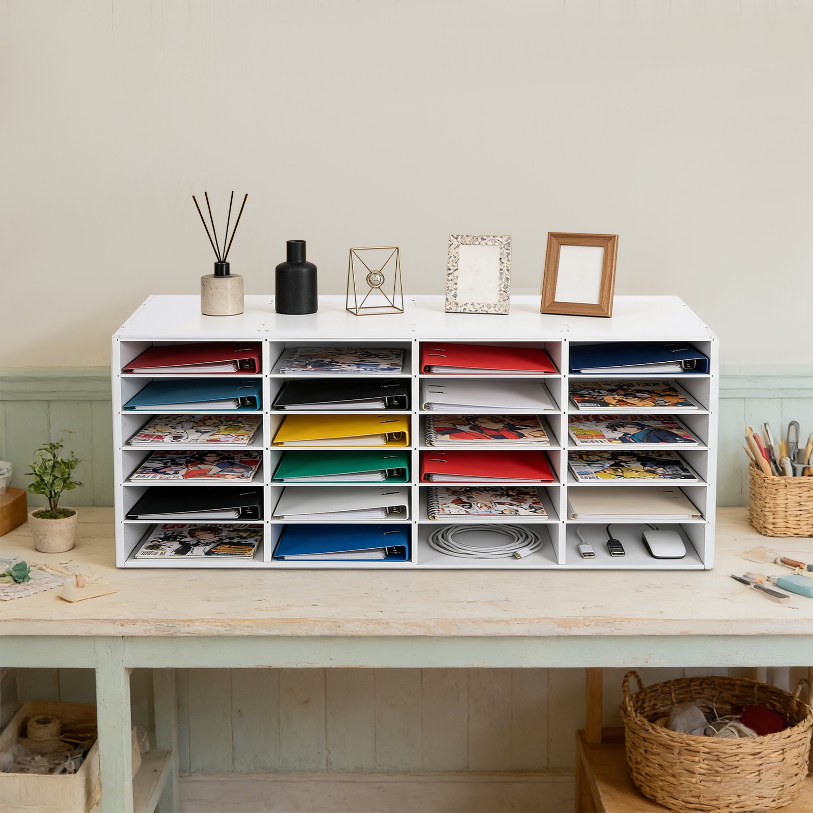 24 Slots Paper & Mail Organizer File Classification Cabinet Literature Organizer