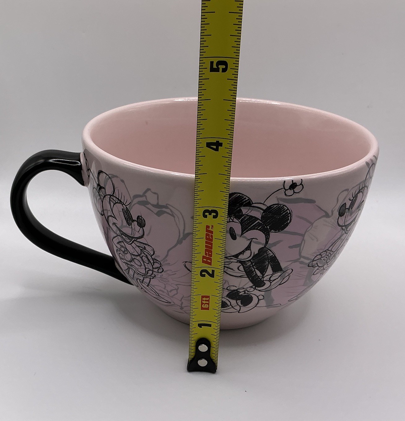 Disney Sketch Art Minnie Mouse Large Pink Coffee Mug Tea Cup Black Handle GUC