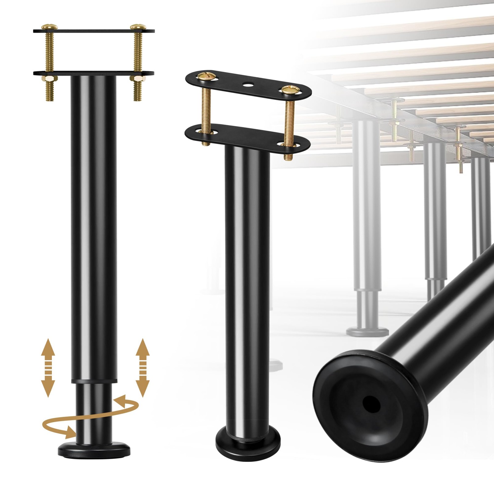 2PCS Metal Bed Frame Support Legs 9.816.5 Inch Adjustable Height Reinforcement