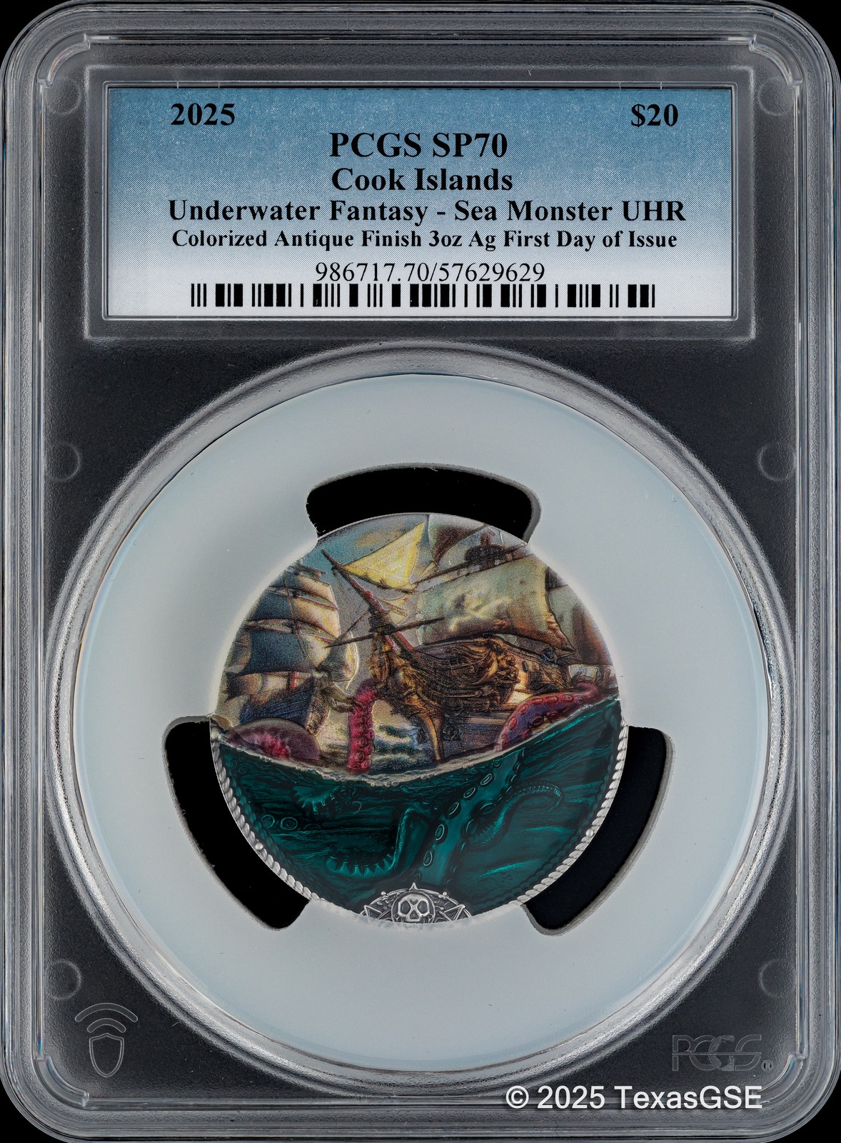 2025 Cook Islands 3oz Silver $20 Underwater Fantasy - Sea Monster PCGS SP70 FDI