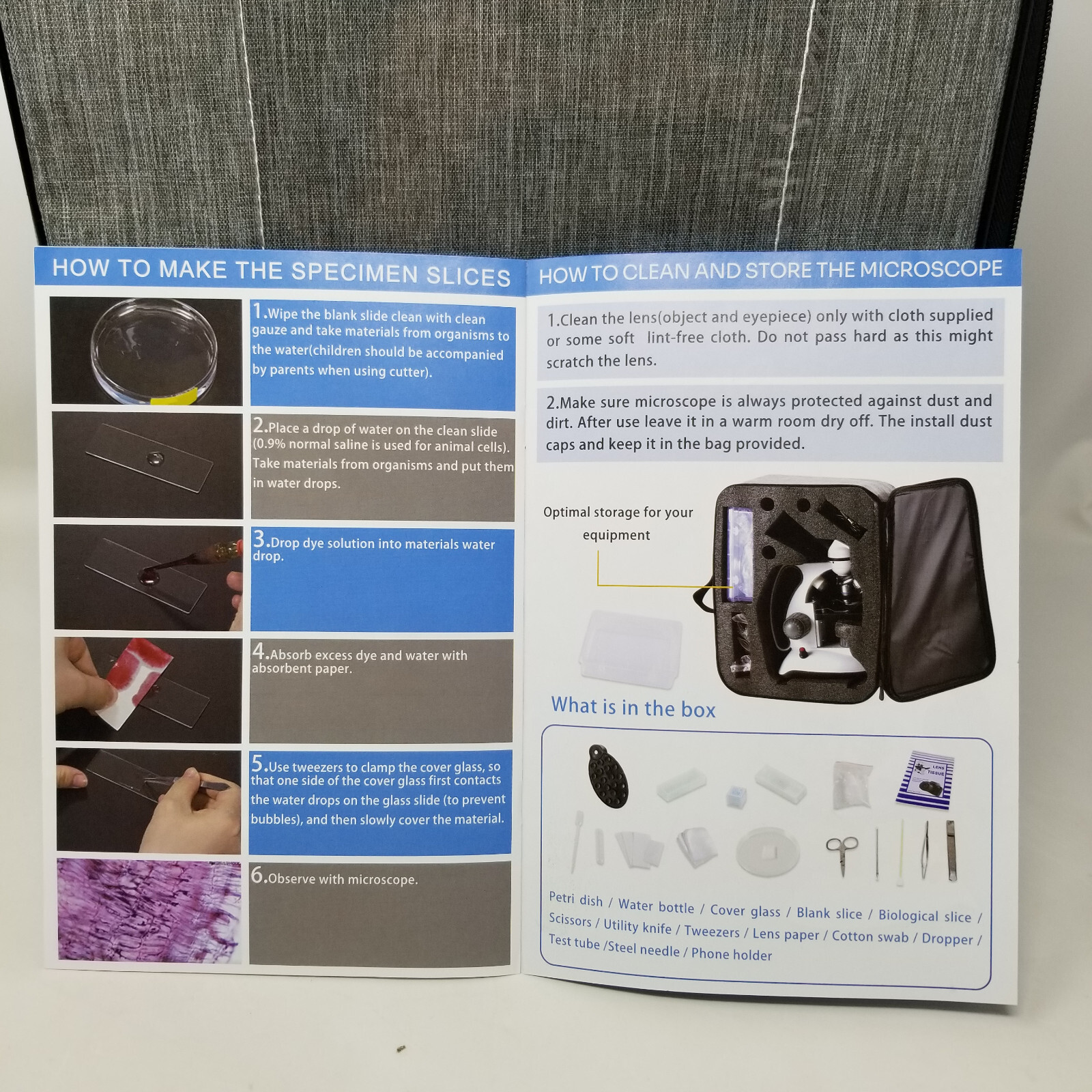 40X-2000X Biological LED Microscope Monocular Homeschool Student Kit