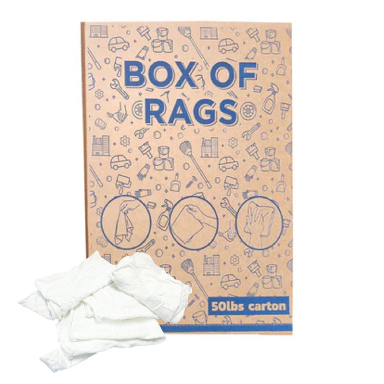 New White Knit T-Shirt Cleaning Rags 50 lbs. Box - Multipurpose Cleaning Cloths