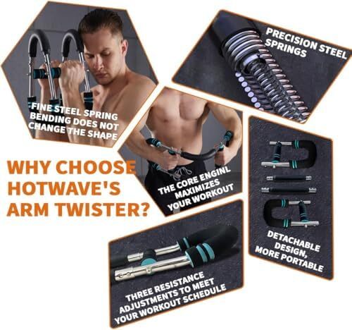 HOTWAVE Twister Arm Exerciser,Adjustable Spring Workout Bar, Forearm Triceps Che