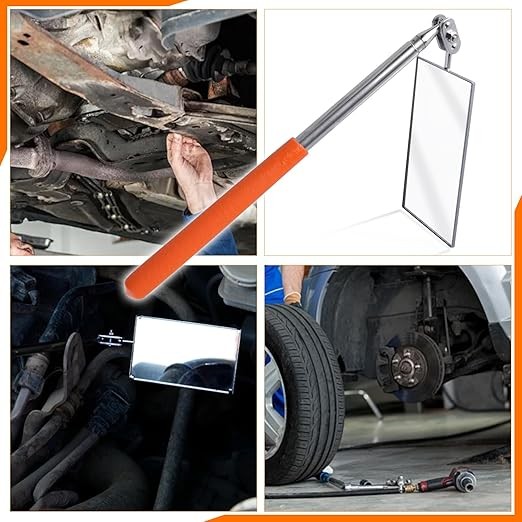 Telescoping Auto Inspection Mirror 360° Swivel Head Rectangular 19.5"-Orange