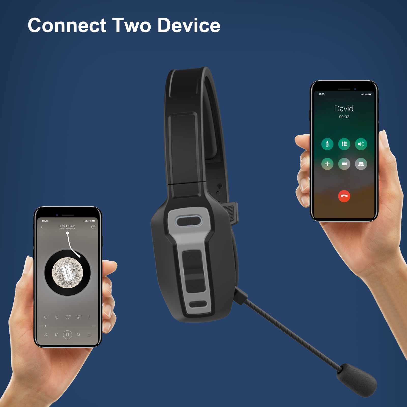 Trucker Wireless Bluetooth Headset with Mic Mute Key Noise Cancelling Headset
