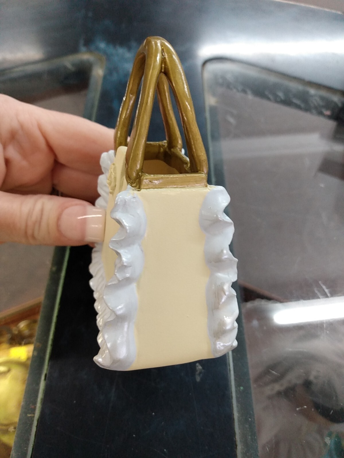 Cream With Ruffle Purse Trinket Box