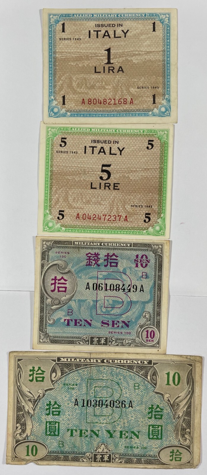 Military currency 8 different pcs. mixed (#470) quality.