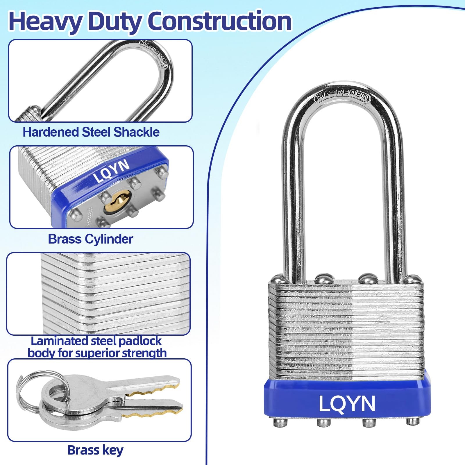 Padlocks with Same Key, LQYN 12 Pcs Laminated Keyed 12 Pack Blue, blue silver