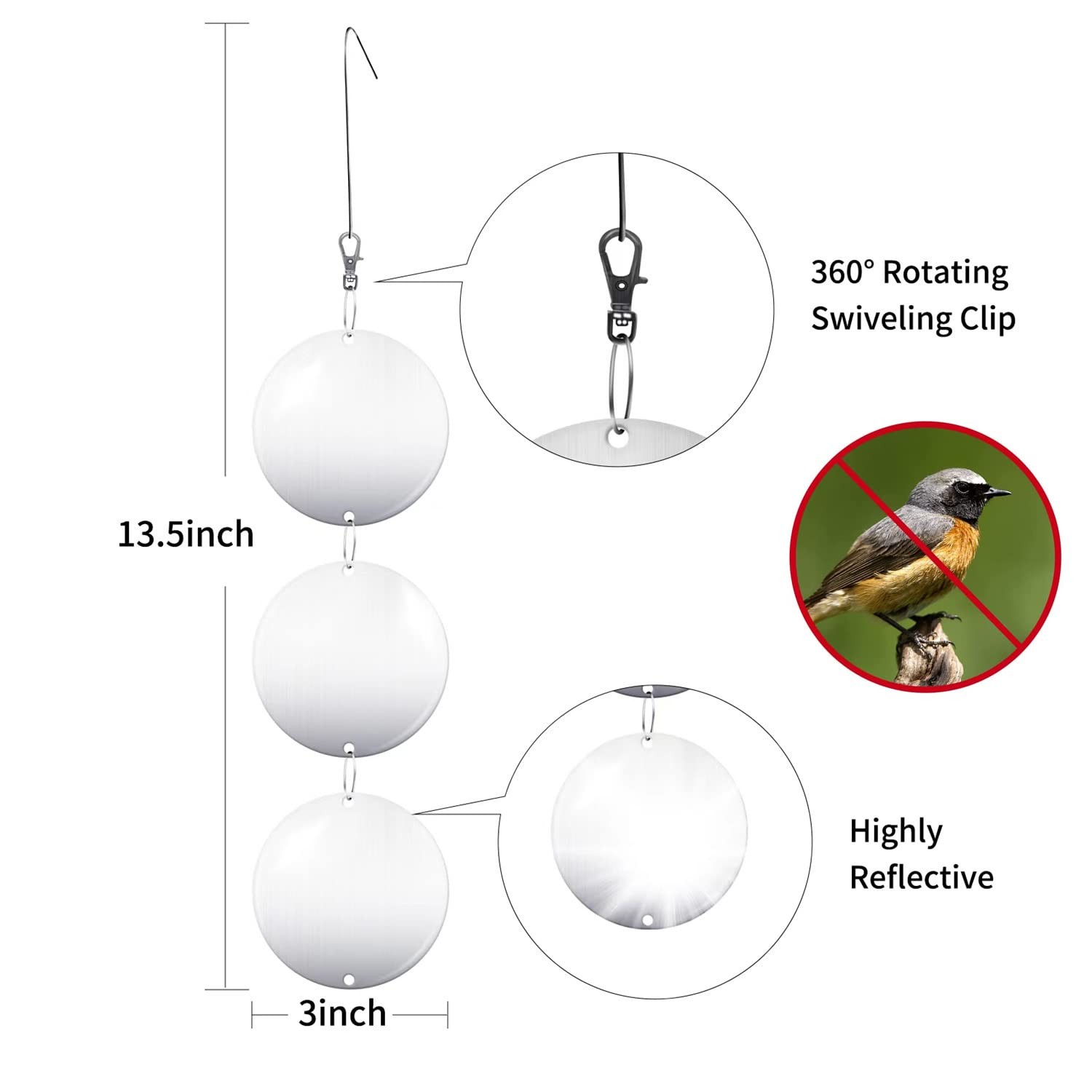 Reflective Bird Scare Discs Set, 24PCS Large Double-Sided Bird Deterrents for...
