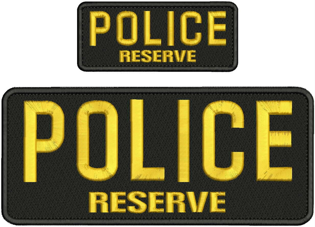POLICE Reserve EMBROIDERY PATCH 4X10 AND 2X5 HOOK ON BACK Gold on Black