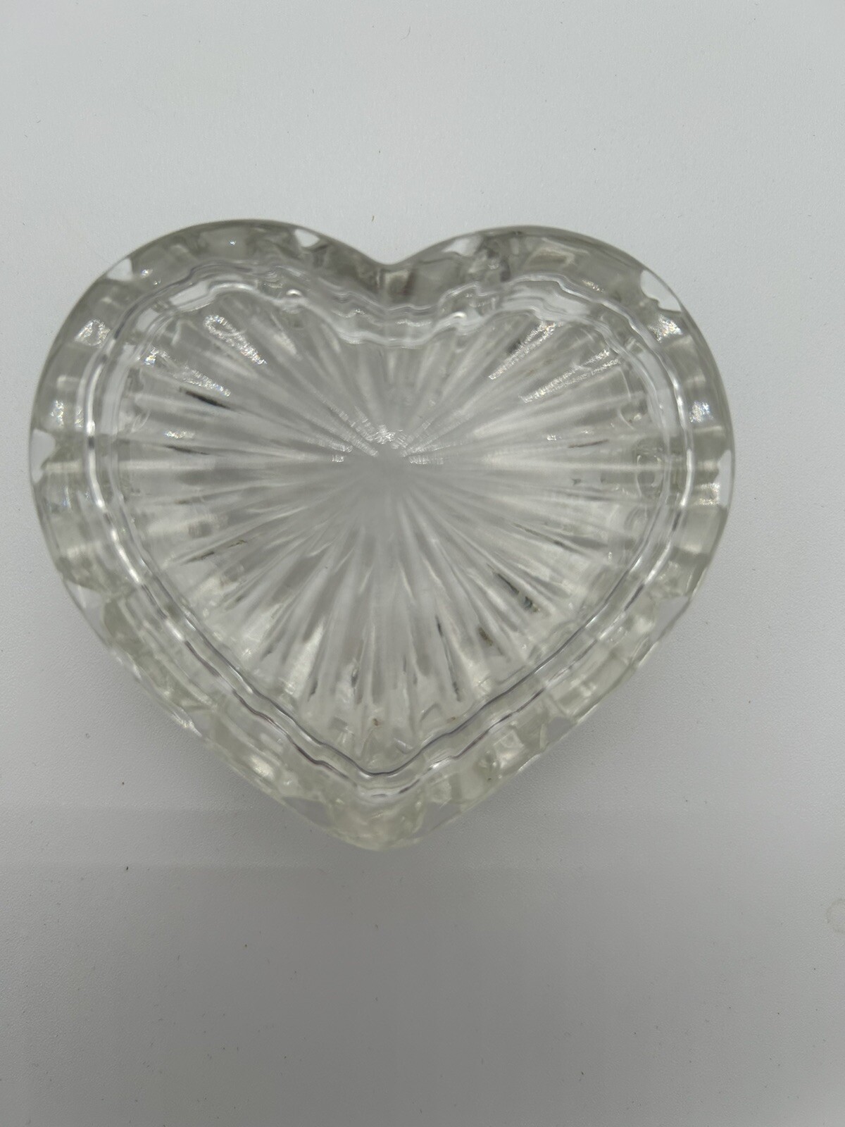 Cut Glass Heart shaped trinket box starburst pattern