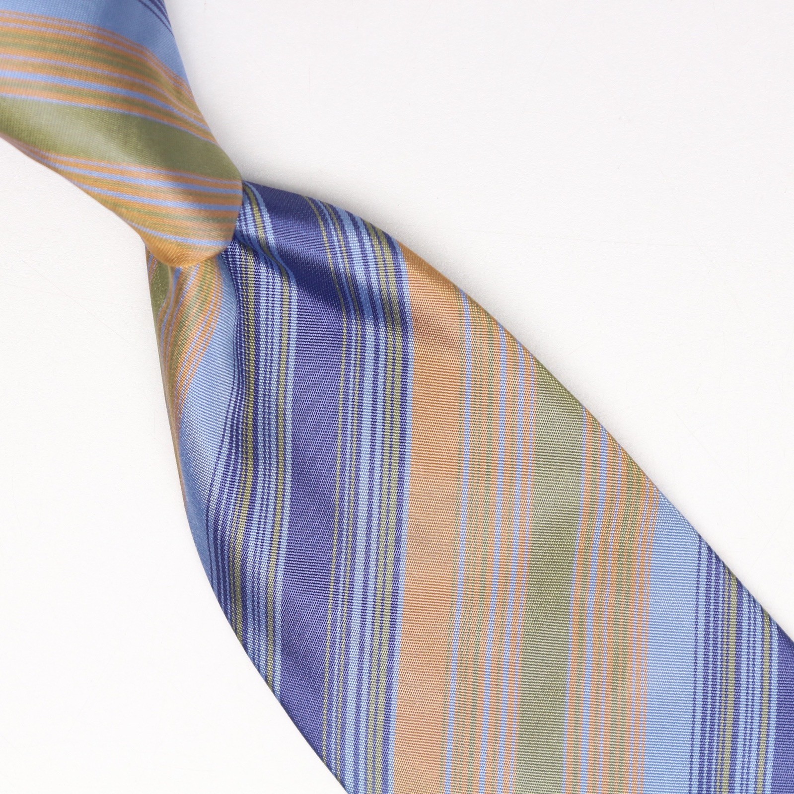 Gladson Mens Silk Necktie Blue Beige Green Multi Stripe Weave Woven Tie Italy