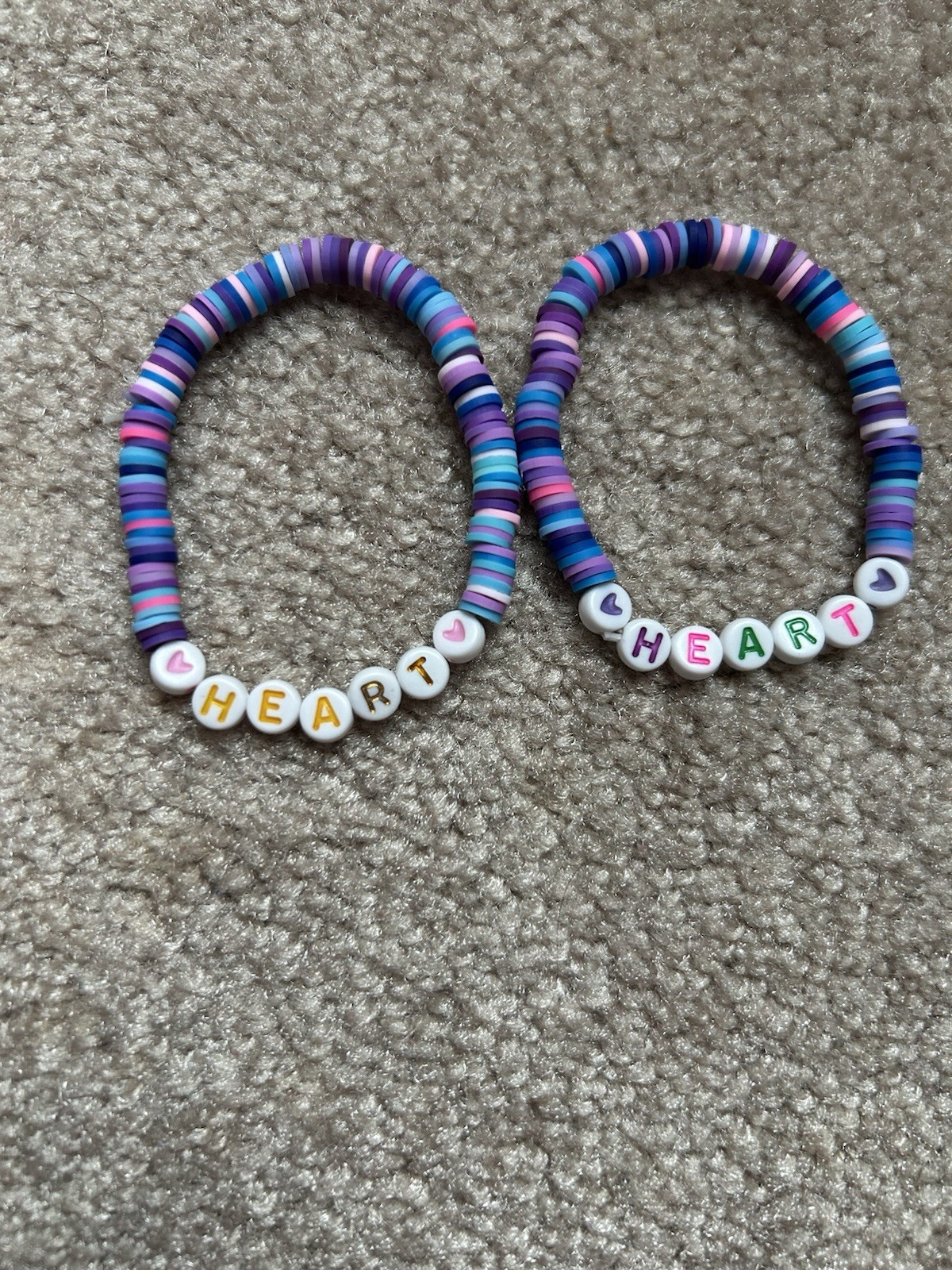 Set Of 2 Handmade Clay Beaded Bracelets Heart