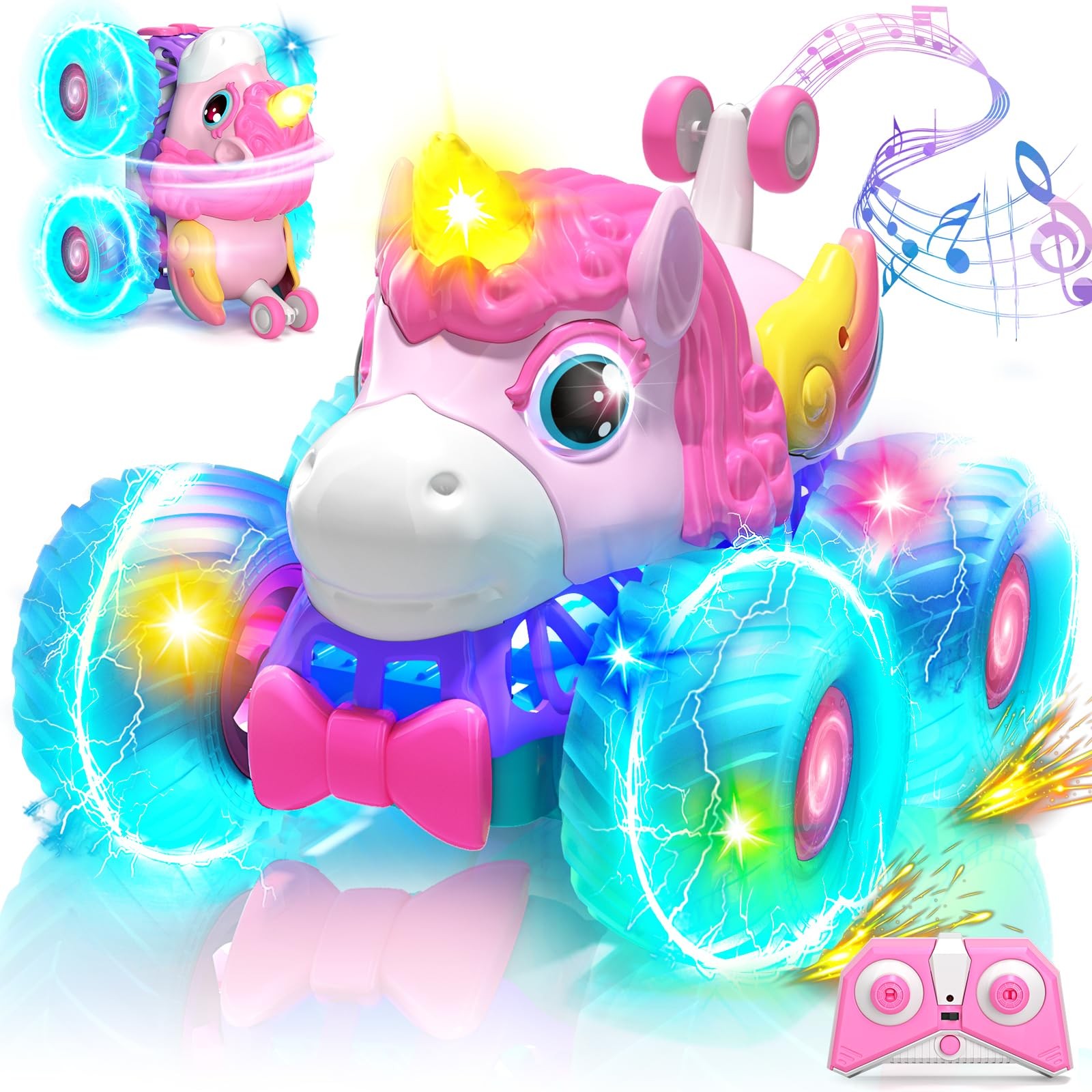 Lehoo Castle Remote Control Car for Girls 360° Rotating, Unicorn Monster Truc...