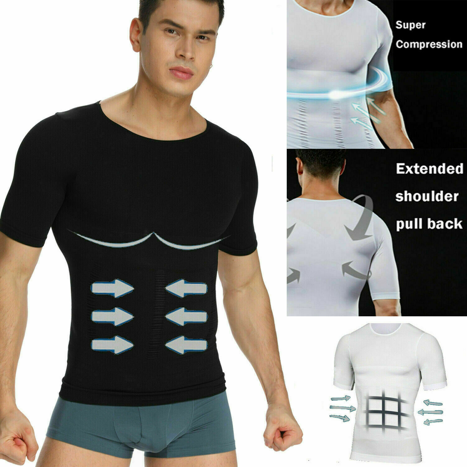 Men's Fashion Compression T-Shirt Body Shaper Crew Neck Muscle Workout Tank Top