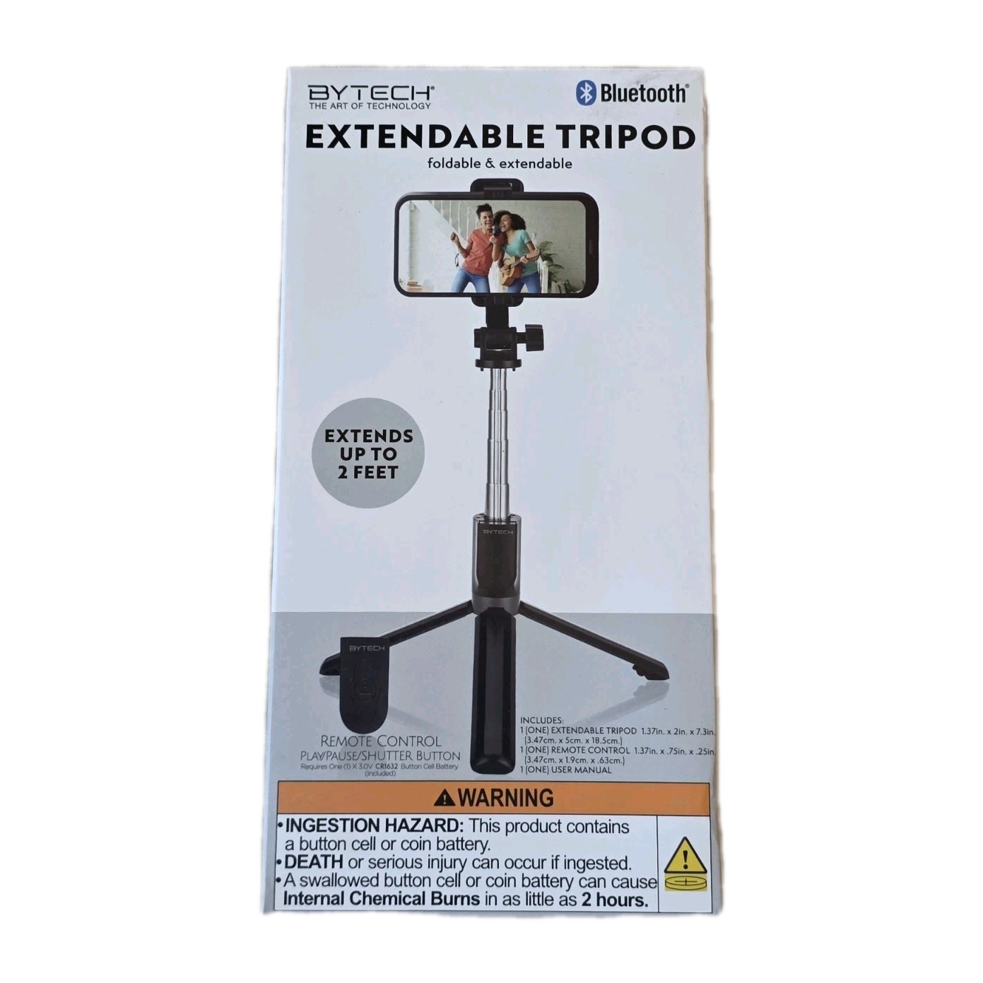 BYTECH Extendable Tripod Bluetooth Remote Foldable Phone Stand 2ft