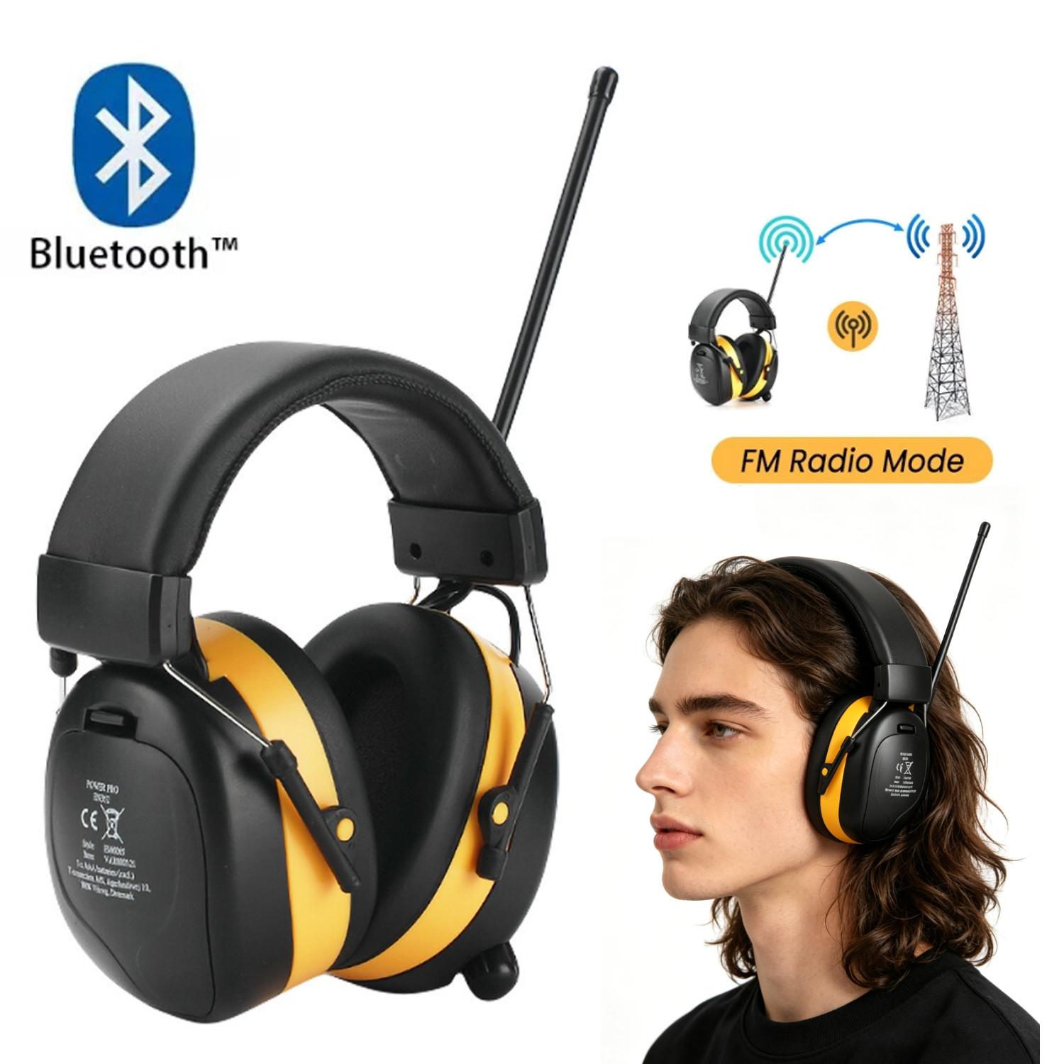 Bluetooth Headphones FM Radio Headphone Ear Safety Earmuffs for Mowing Work