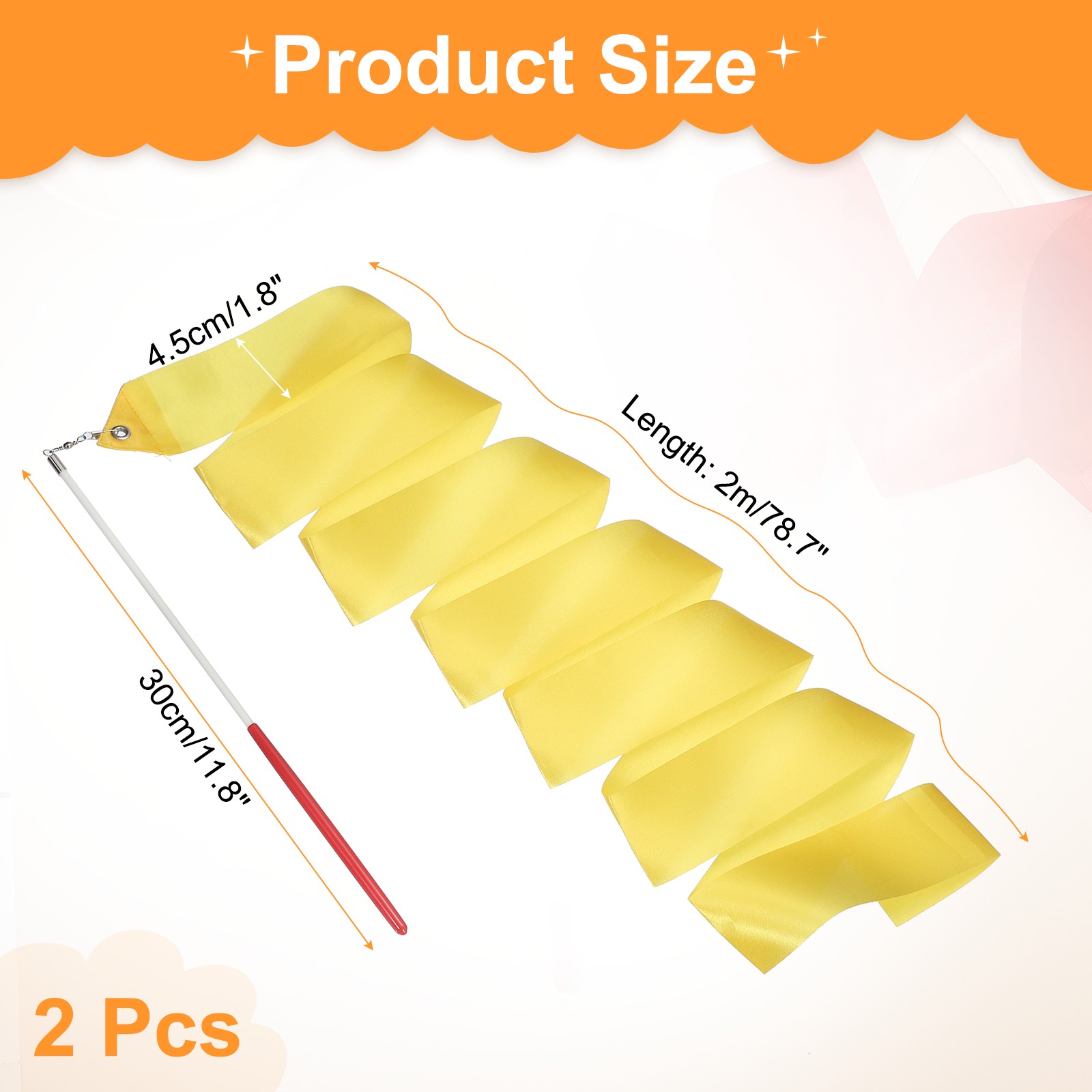 2 ribbons for 200cm with chopsticks, yellow