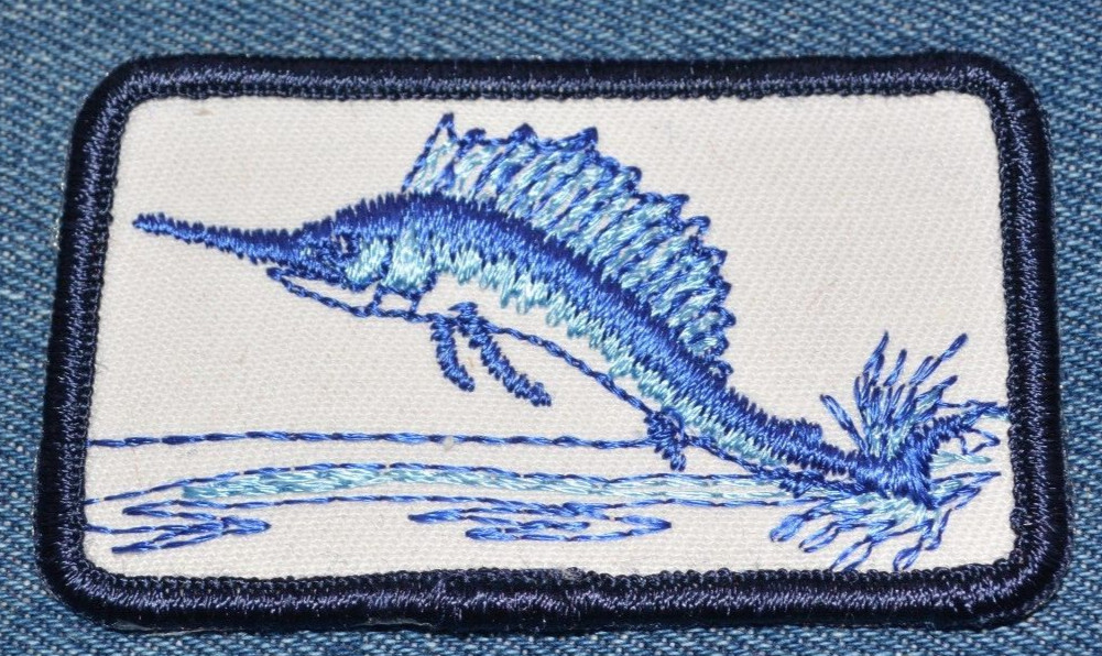 Original Vintage 80s MARLIN 3" Patch Sport Fishing Souvenir Beach Ocean Retro