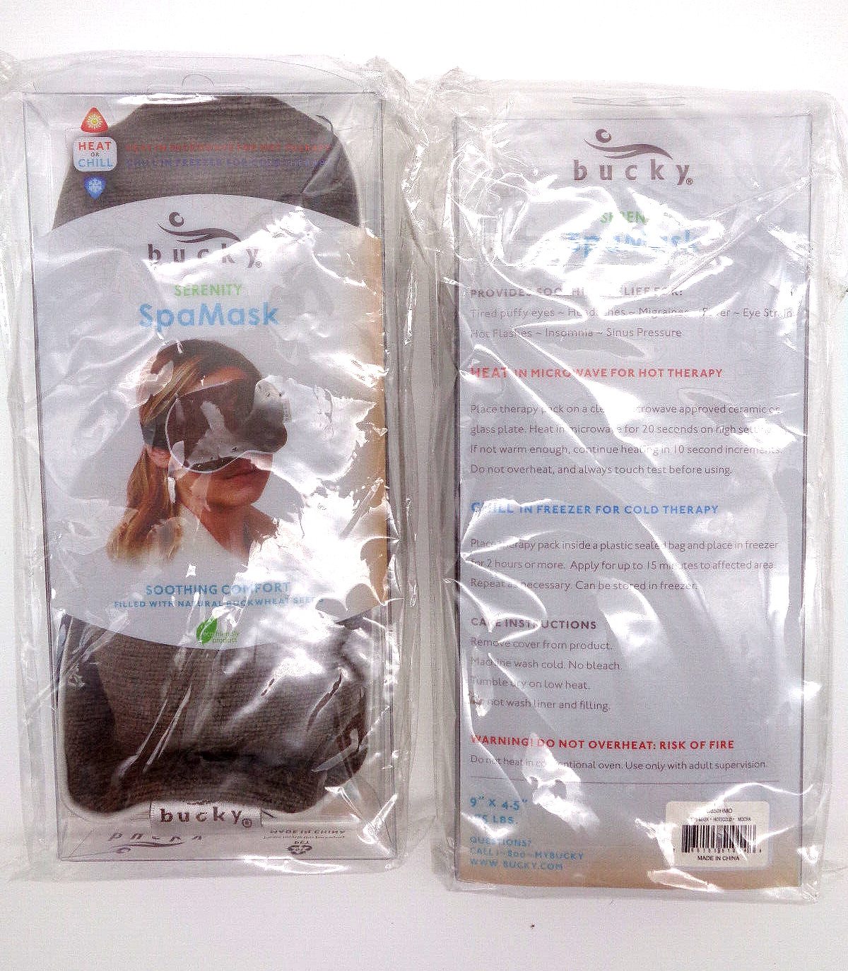2 Bucky Serenity Spa Mask Sooths Buckwheat Natural Mocha Hot Cold Migraine Sinus